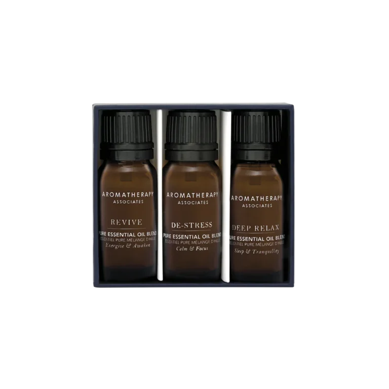 Essential Oil Blend Collection – zestaw 3 czystych mieszanek olejków eterycznych w luksusowym pudełku upominkowym.